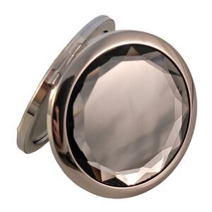 Compact Silver Gray Faceted Crystal Travel Mirror - New!